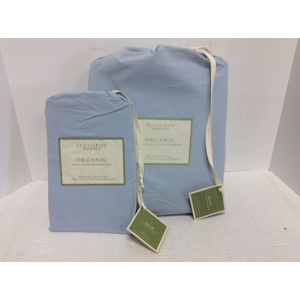 Pottery Barn Organic Hemstitch Bed duvet Cover Cal King Standard Shams Blue